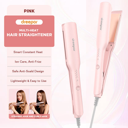 Dreepor 2-in-1 Ionic Hair Straightener & Curler – 15s Fast Heating Ceramic Flat Iron for Smooth & Shiny Hair